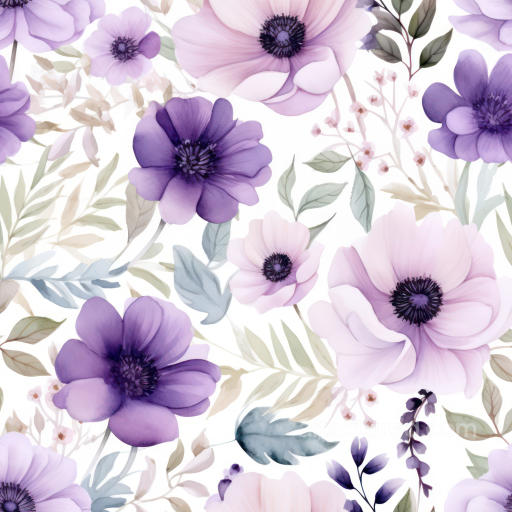 Soft Purple Flower Floral Pattern Seamless Texture with Delicate Leaves seamless Purple Flower PBR texture
