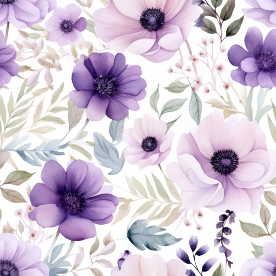 Soft Purple Flower Floral Pattern Seamless Texture with Delicate Leaves Purple Flower texture preview