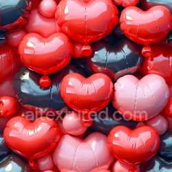 seamless Seamless 3D Inflated PBR Texture Featuring Glossy Heart-Shaped Balloons in Red, Pink, and Black texture 8k free download PBR