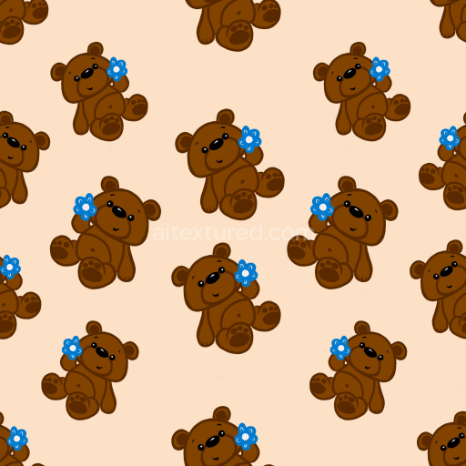 Preview — Seamless 3D PBR Texture of Cute Brown Teddy Bears with Blue Flowers