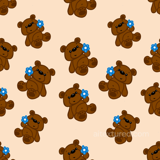 Baby Boy Texture of Cute Brown Teddy Bears with Blue Flowers seamless Baby Boy  PBR texture