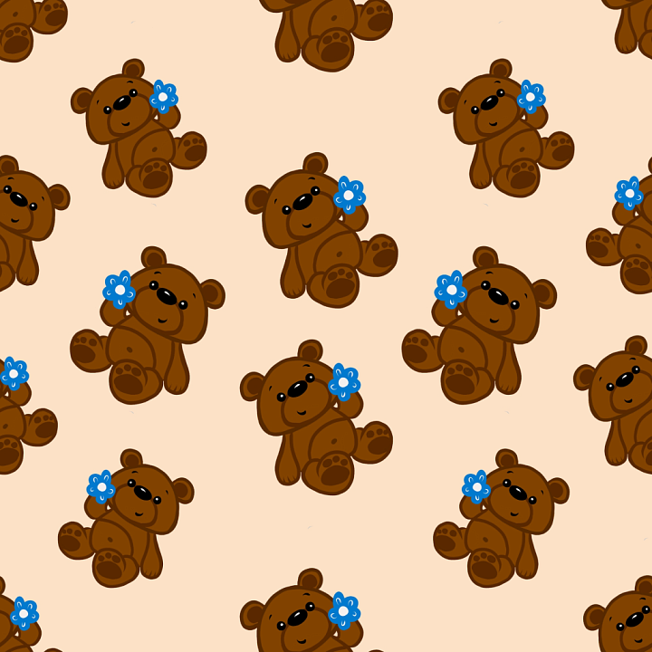 Baby Boy of Cute Brown Teddy Bears with Blue Flowers seamless PBR texture preview