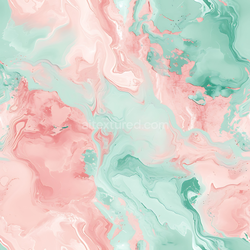Seamless 3D PBR Marble Texture in Blush Pink and Mint with Fluid Vein Pattern