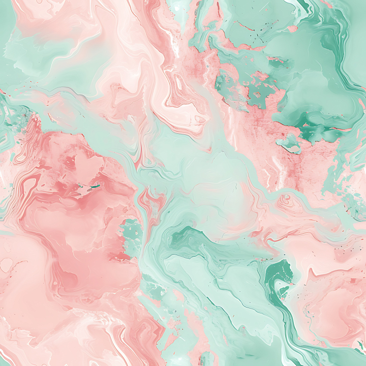 Marble in Blush Pink and Mint with Fluid Vein Pattern seamless PBR texture preview