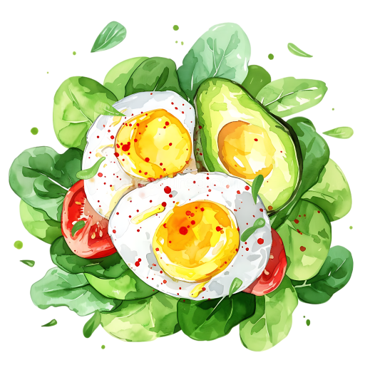 Watercolor Avocado and Fried Egg Salad Breakfast Illustration