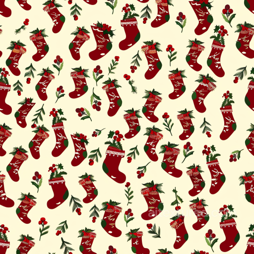 Featuring Red Christmas Stockings with Holly and Pine Sprigs seamless All Christmas Digital paper PBR texture