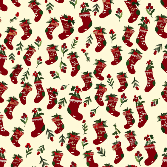 Featuring Red Christmas Stockings with Holly and Pine Sprigs All Christmas Digital paper texture preview