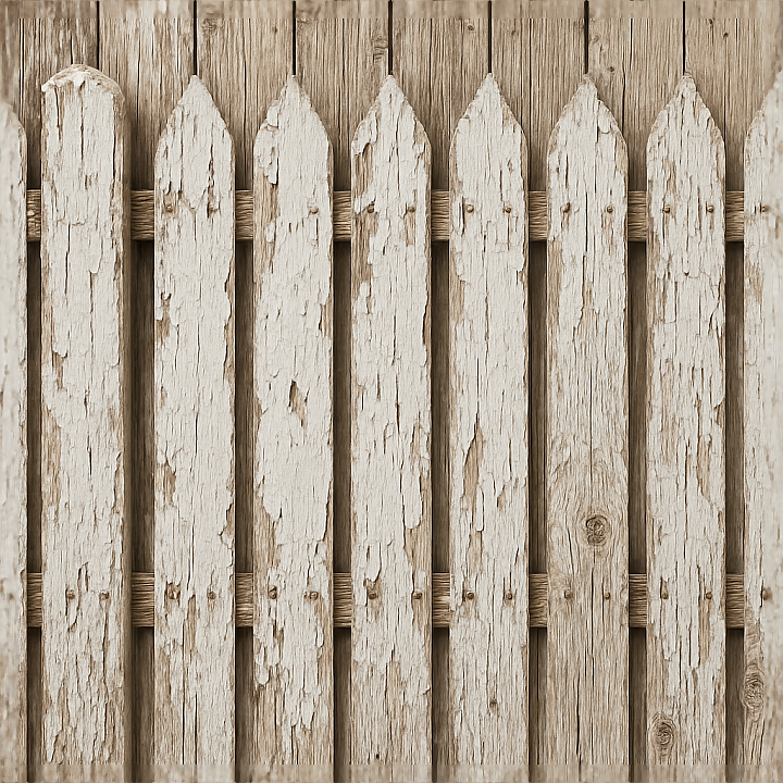 Rustic Picket Fence With Painted Wood And Peeling Paint Effect seamless PBR texture preview
