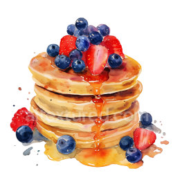 seamless Watercolor Protein Pancakes with Fresh Berries and Syrup Breakfast Graphic texture 8k free download PBR