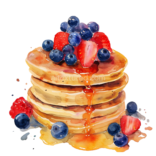 Watercolor Protein Pancakes with Fresh Berries and Syrup Breakfast Graphic