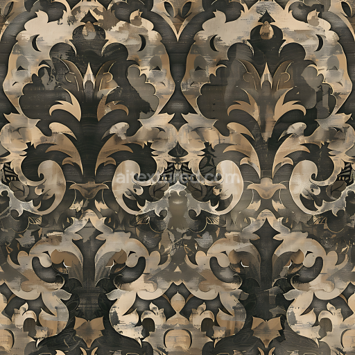 Seamless 3D PBR Ornamental Camouflage Texture with Baroque Pattern and Earthy Palette
