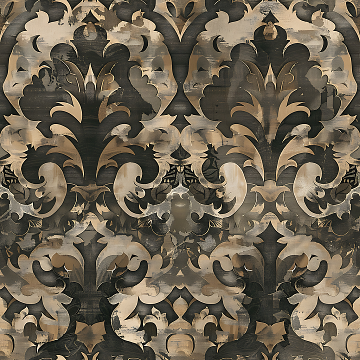 Ornamental Camouflage with Baroque Pattern and Earthy Palette seamless PBR texture preview