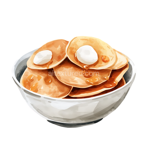 Breakfast Bowl with Spelt Pancakes, Butter, and Maple Syrup Illustration