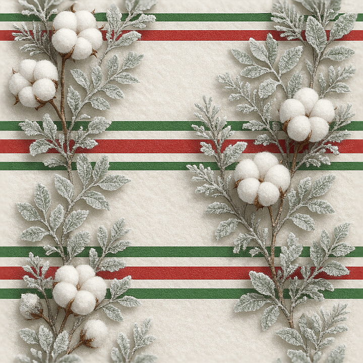 Cotton Snow Snowy Branches Frosted Leaves Holiday Gift Wrap Festive Str… seamless PBR texture preview