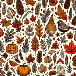 seamless Seamless 3D PBR Texture Featuring Hand-Drawn Thanksgiving Leaves and Pumpkins texture 8k free download PBR