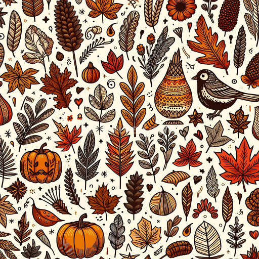 Seamless 3D PBR Texture Featuring Hand-Drawn Thanksgiving Leaves and Pumpkins
