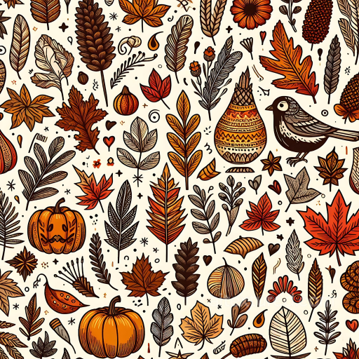 Featuring Hand-Drawn Thanksgiving Leaves and Pumpkins seamless Thanksgiving PBR texture
