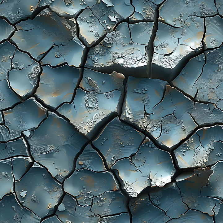 Cracked and Holed of Weathered Blue Paint with Jagged Fractures seamless PBR texture preview