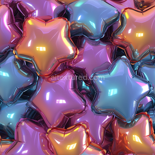 Seamless 3D Inflated PBR Texture Featuring Colorful Reflective Star-Shaped Balloons