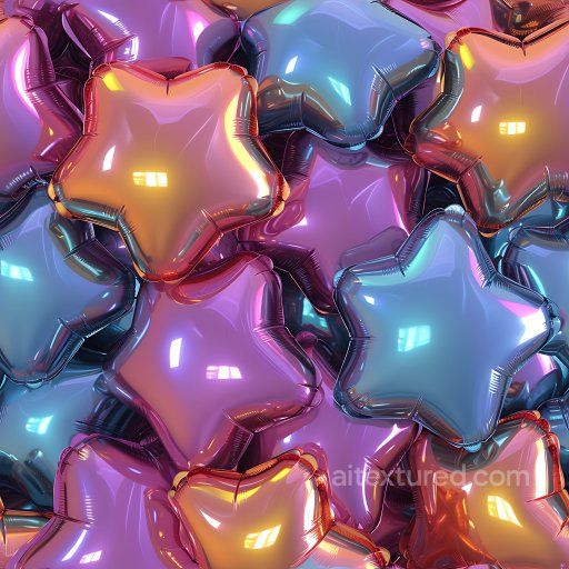 Inflated PBR Texture Featuring Colorful Reflective Star-Shaped Balloons seamless Inflated PBR texture