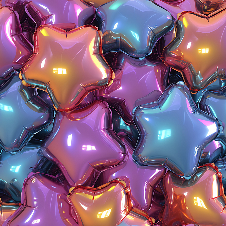 Inflated Featuring Colorful Reflective Star-Shaped Balloons seamless PBR texture preview