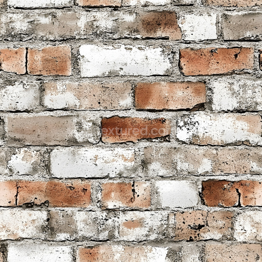 Seamless 3D Cracked and Chipped Brick Wall PBR Texture in Mixed Red and White Hues