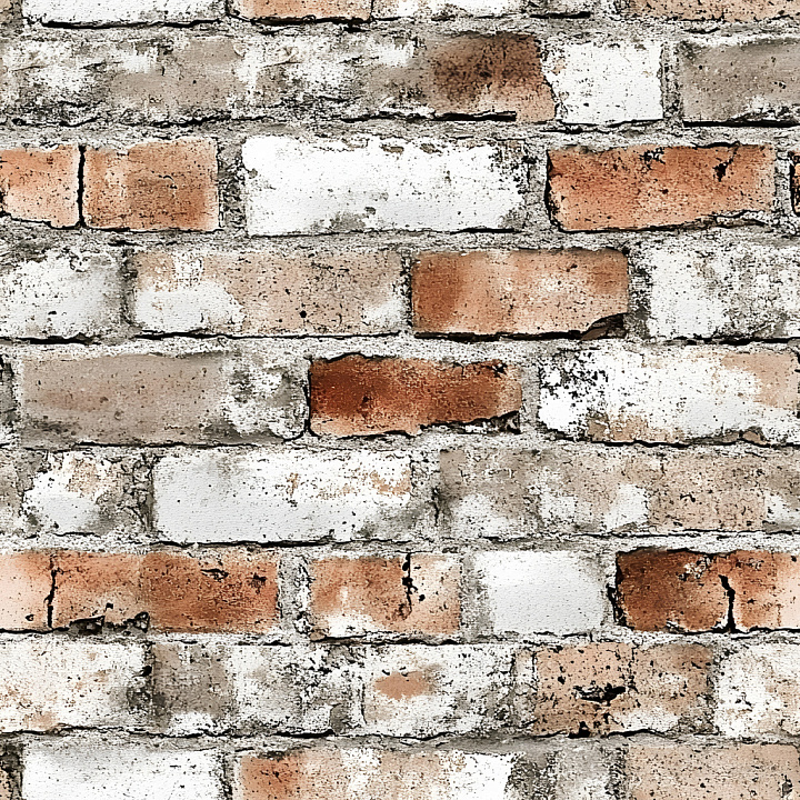 Cracked and Chipped Brick Wall in Mixed Red and White Hues seamless PBR texture preview