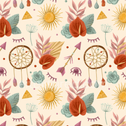 seamless Seamless 3D PBR Boho Texture Featuring Floral and Dreamcatcher Elements texture 8k free download PBR