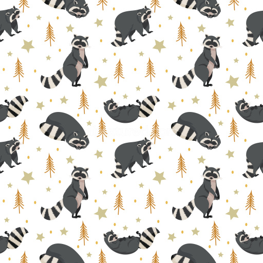 Pattern Bundle - Seamless 3D Pattern PBR Texture Featuring Playful Raccoon Motifs with Star and Tree Accen… texture preview