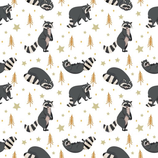 Pattern PBR Texture Featuring Playful Raccoon Motifs with Star and Tree Accents seamless Pattern Bundle PBR texture