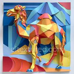 seamless Seamless 3D PBR Origami-Style Bactrian Camel Texture in Bright Multi-Colors texture 8k free download PBR