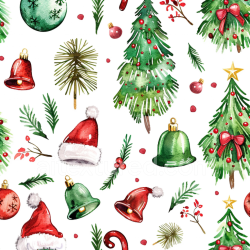 seamless Seamless 3D PBR Watercolor Christmas Pattern Texture with Festive Trees and Decorations texture 8k free download PBR