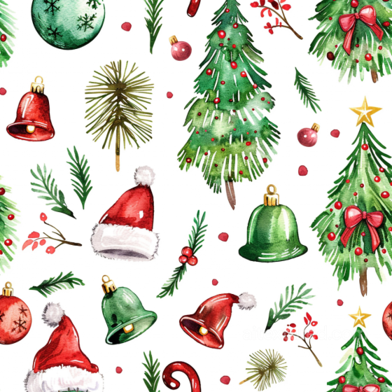 Watercolor Christmas Pattern Texture with Festive Trees and Decorations Watercolor Christmas texture preview