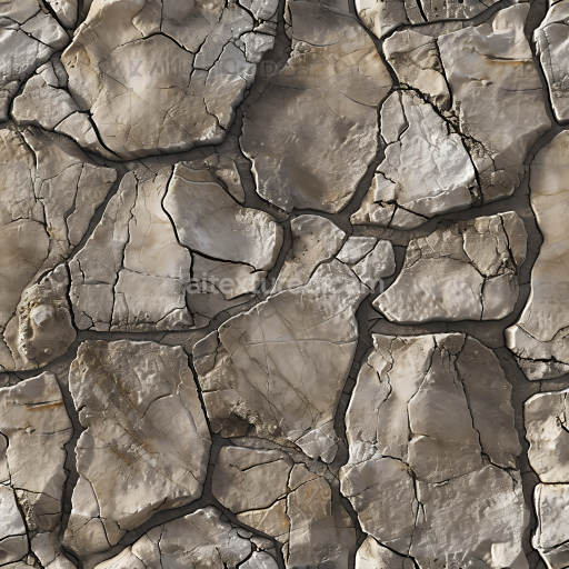 Seamless 3D cracked stone rock wall PBR texture with weathered rough surface