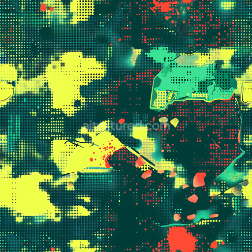 Seamless 3D Stylized Pixelated Camouflage PBR Texture with Bright Halftone Dot Pattern