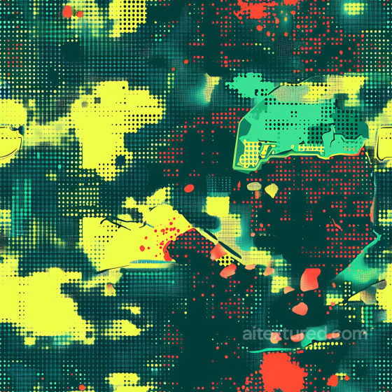 Stylized Pixelated Camouflage PBR Texture with Bright Halftone Dot Pattern Color Camouflage texture preview