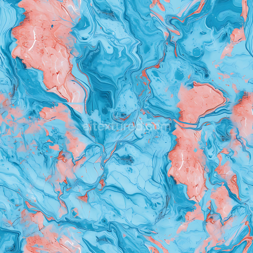 Seamless 3D PBR Marble Texture with Vivid Baby Blue and Coral Swirls