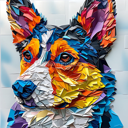 Seamless 3D PBR Texture of Australian Cattle Dog in Origami Style with Vibrant Color Shards