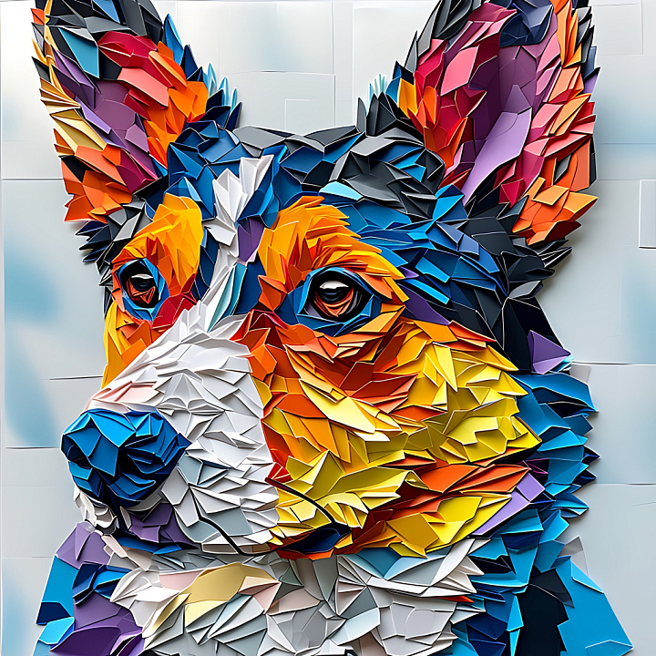 Animal of Australian Cattle Dog in Origami Style with Vibrant Color Sha… seamless PBR texture preview