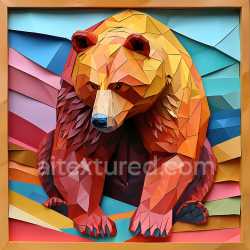 seamless Seamless 3D PBR Texture Featuring Origami-Style Brown Bear with Geometric Color Patches texture 8k free download PBR