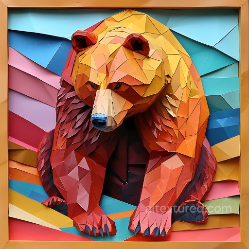 Animal - Seamless 3D PBR Texture Featuring Origami-Style Brown Bear with Geometric Color Patches texture preview