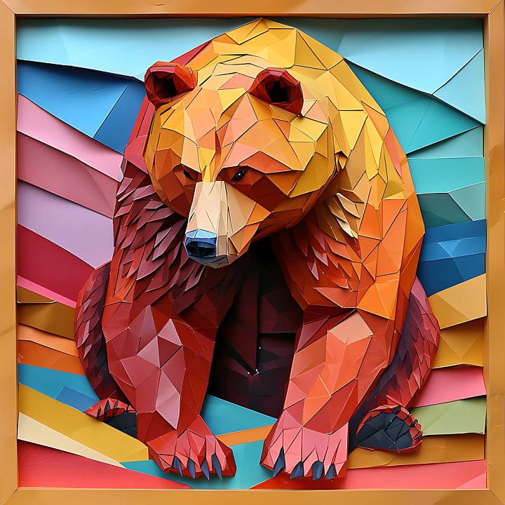Featuring Origami-Style Brown Bear with Geometric Color Patches seamless PBR texture preview