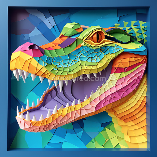 Seamless 3D PBR Caiman Origami Style Texture Featuring Multi-Colored Geometric Scales