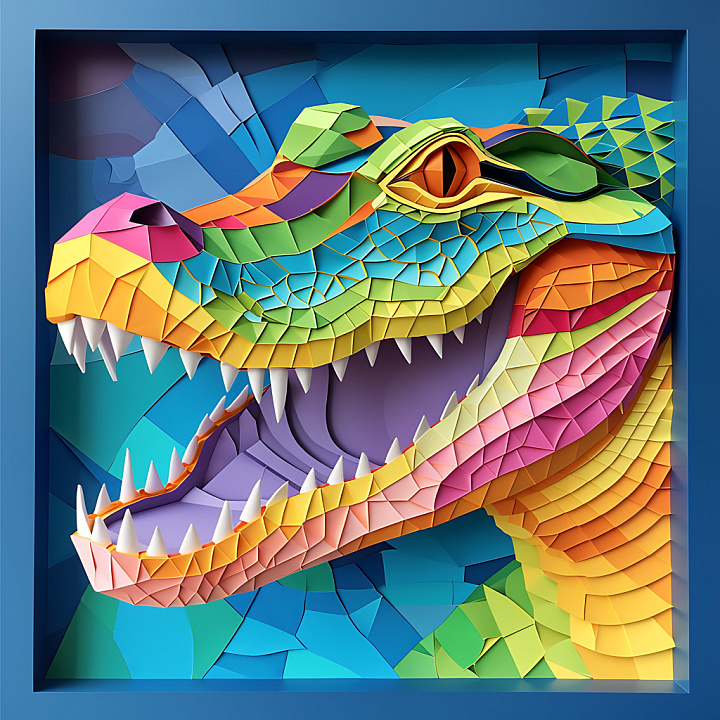 Caiman Origami Style Featuring Multi-Colored Geometric Scales seamless PBR texture preview