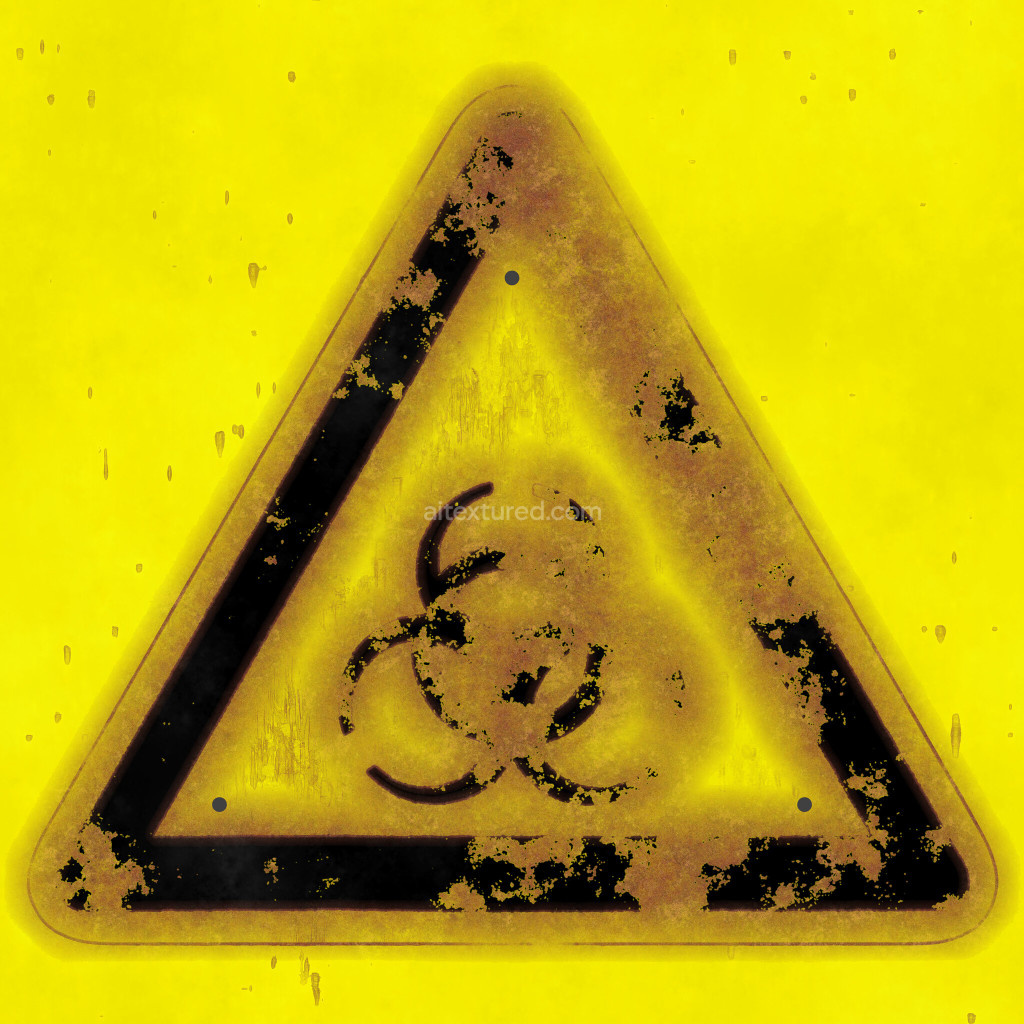 Seamless PBR texture of a toxic warning sign in yellow