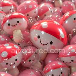 seamless Seamless 3D Inflated PBR Texture Featuring Glossy Red and White Cartoon Mushrooms texture 8k free download PBR