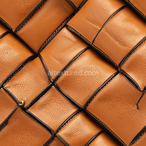 Seamless 3D Quilted Tan Leather PBR Texture Featuring Detailed Grain and Stitching