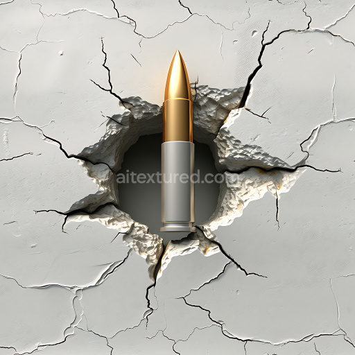 Seamless 3D cracked plaster PBR texture featuring realistic bullet hole damage
