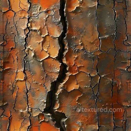 Cracked Rusty Metal Texture With Deep Fractures And Vivid Orange Patina seamless Cracked & Holes PBR texture