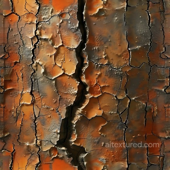 Cracked Rusty Metal Texture With Deep Fractures And Vivid Orange Patina Cracked & Holes texture preview